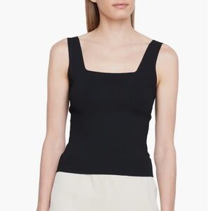 Vince Black Ribbed Tank Top Square Neckline Retail $225